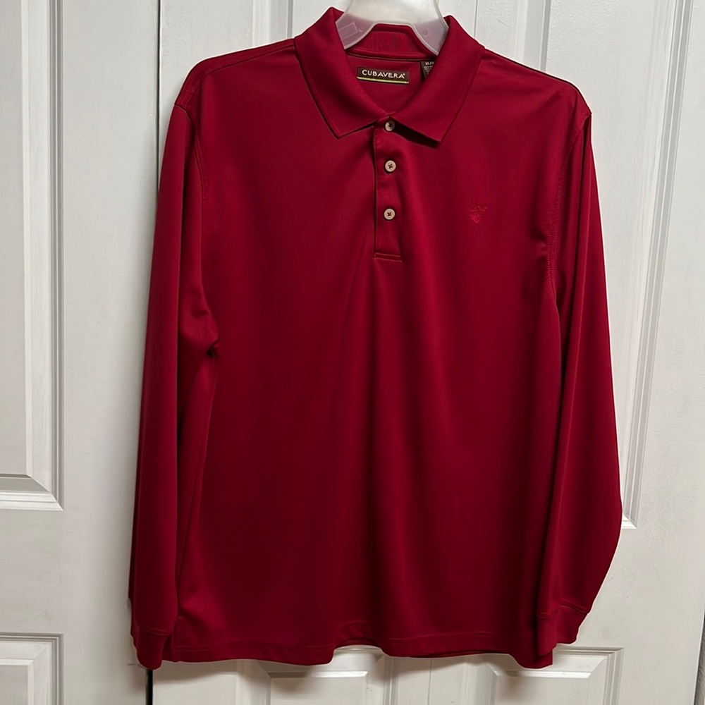 Cubavera Cardinal Red Logo Microfiber Long Sleeve Polo Shirt Size XL